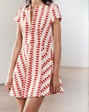 Zara Red Lip Mini Cream Button Up Dress Size Small S Blogger