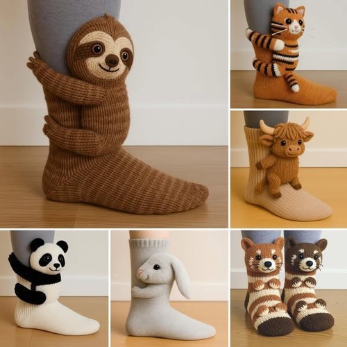 Cute animal hug socks - 3d,