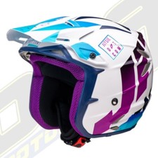 NEW Jitsie HT2 Sparkle Fibreglass Trials Open Face Helmet - White / Blue INSTOCK