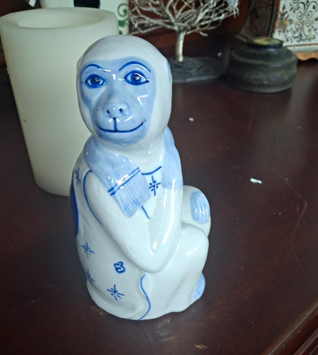 Blue white porcelain - porcelain, monkey