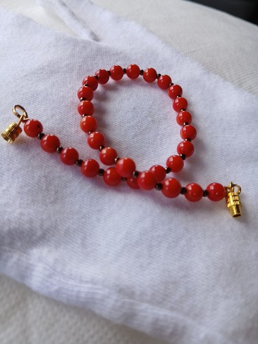 Doll bead necklace red coral - ,
