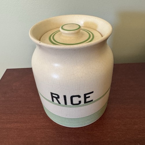 Canister green banded rice jar - green,