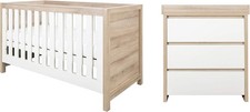2pcs Nursery Furniture Set Cot Bed Wardrobe Chest Drawers Solid Wood White Oak
