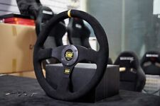350mm 14' OMP Genuine Suede Leather Black Stitching Flat Sport Steering Wheel