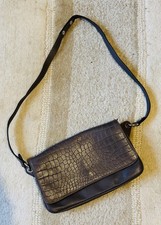 Gianni Conti Brown Leather Crossbody Bag - Adjustable Strap & Crocodile Flap