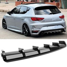 For Seat Leon FR Rear Bumper Diffuser Splitter Spoiler Shark Fins Body Kit-Black