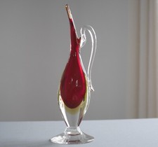 Small Mid Century Red and Yellow Sommerso Murano Art Glass Vase Jug Pitcher
