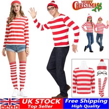 UK Adult Boys Girl Family Wheres Wally Halloween Cosplay Christmas Dress Costume