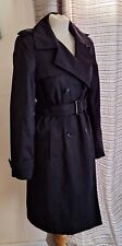* DEBENHAMS * STYLISH BLACK DOUBLE  BREASTED RAIN MAC / TRENCH COAT (BELT) Sz 14