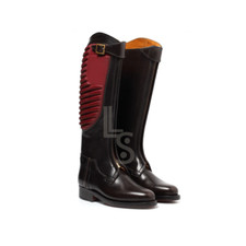 Custom Burgundy Ribbed Real Leather Horseback Riding POLO Boots Handmade For Men