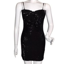TORN BY RONNY KOBO Mini Dress, M, Big Bow, Black Sequins, Short, spaghetti Strap