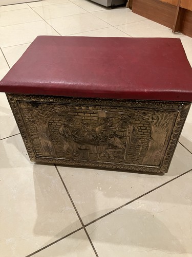 Brass fireside coal wood box - wood,