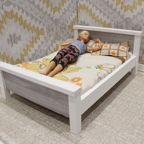 Barbie doll bed grey wood - grey,