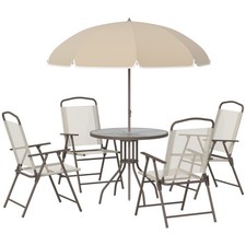 Outsunny 6PC Garden Dining Set Outdoor Furniture Folding Chairs Table Parasol