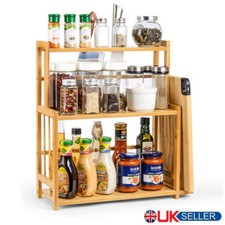 Large Wooden Spice Rack Kitchen Storage Cupboard 3 Tier Table Top Free Standing