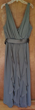 WHITE by Vera Wang size 16 gray ruffle sleeveless belted maxi dress bridesmaid
