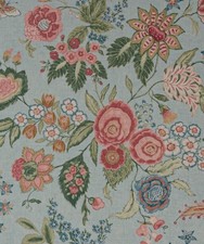 COLEFAX & FOWLER CURTAIN FABRIC 'EMMELINE - AQUA' 3.7 METRES (370cm) 100% Linen