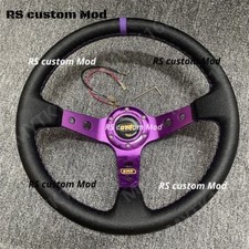 OMP  Purple Deep Dish PU Leather Racing Drift Sport Steering Wheel 340mm/14''