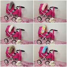 DOLLS Pram Luxury Faux Fur HOOD TRIM Baby Girls Pushchairs Prams Toys Play Doll