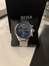 New HUGO BOSS HB1513478 Grand Prix Blue Dial Silver Strap Chronograph MEnsWatch