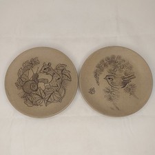 2 x Poole Pottery Wildlife Display Plates Mouse & Snail And Robin On Fir Tree