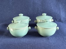 Set Of 4 Bourne Denby Soup Bowls with Lids. Manor Green.  Handles.  VGC