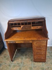 Edwardian Oak Roll Top Desk On Casters