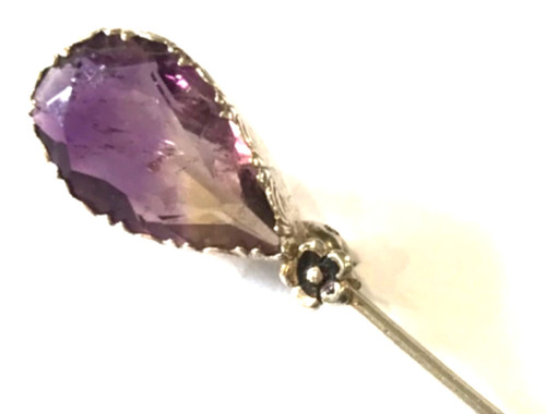 Antique silver amethyst brooch - amethyst,