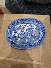 Vintage Cauldon Oval Willow Pattern Plate / Platter 27cm X 22cm