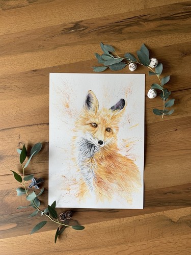 Watercolour fox signed print - watercolour,
