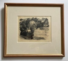 Vintage Donald Myall Wood Engraving Print  “fishing By the Weir” Signed 1/75