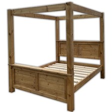 Chunky Panel Pine Bed Frame 4FT Small Double FOUR POSTER with High Foot End