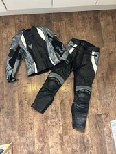 Frank Thomas Motorbike Leather Jacket And Trousers Grey Black Two Piece Size M