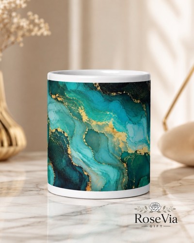 Teal gold marble mug abstract - mug,