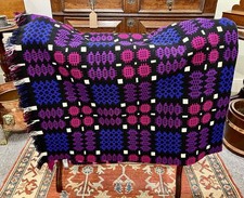 Large Vintage Retro Mid Century Welsh Wool Blanket Double Sided Tapestry