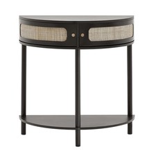 Uimoso Half-moon Rattan Console Table 2 Storage Drawers Sliding Door Black