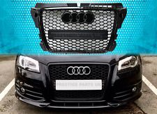 RS3 BLACK HONEYCOMB GRILLE MESH AUDI A3 8P FACELIFT 09-12 SLINE S3 DEBADGE GRILL