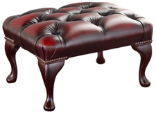 Chesterfield Buttoned Footstool 100% Genuine Antique Oxblood Red Leather 