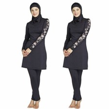 3 Piece Girls Womens Ladies Muslim Swimming Suit Trousers Top Head Burkini Head
