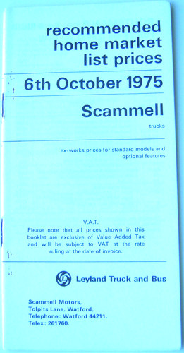 Scammell price list 1975 - price,