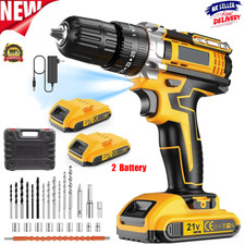 2 Battery 21V Cordless Drill Combi Driver High Power Electric Screwdriver Set