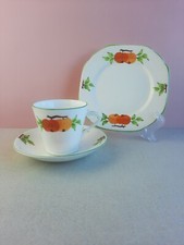 Stanley China bone china trio white with hand painted oranges / leaves design