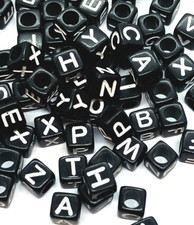 100pcs 6mm cube black numbers or alphabets (single &mixed letters) acrylic beads
