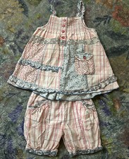 Next UK 4-5 Plaid Tunic Pantaloon Bloomer Short Set Patchwork Ruffle 