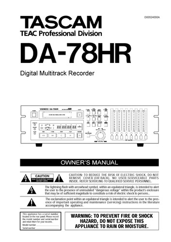 User manual for tascam 78 - manual, da-78