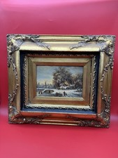Antique Oil Painting Dutch Winter Landscape By Bilderbeck
