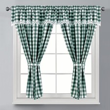 New Kitchen Curtain Window Curtain Net Set Rod Pocket Attached Valance Tiebacks 