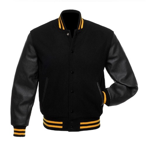 Black wool letterman bomber - black,