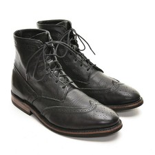 Men Walk Over Made in USA Brogue Wingtip Boots 12 M Black Leather Lace Up Shoes
