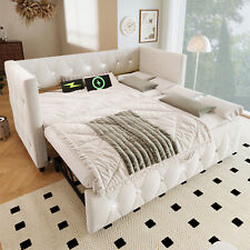 Daybed Velvet Upholstered Bed Single Bed Guest Bed Sofa Bed with Trundle Beige